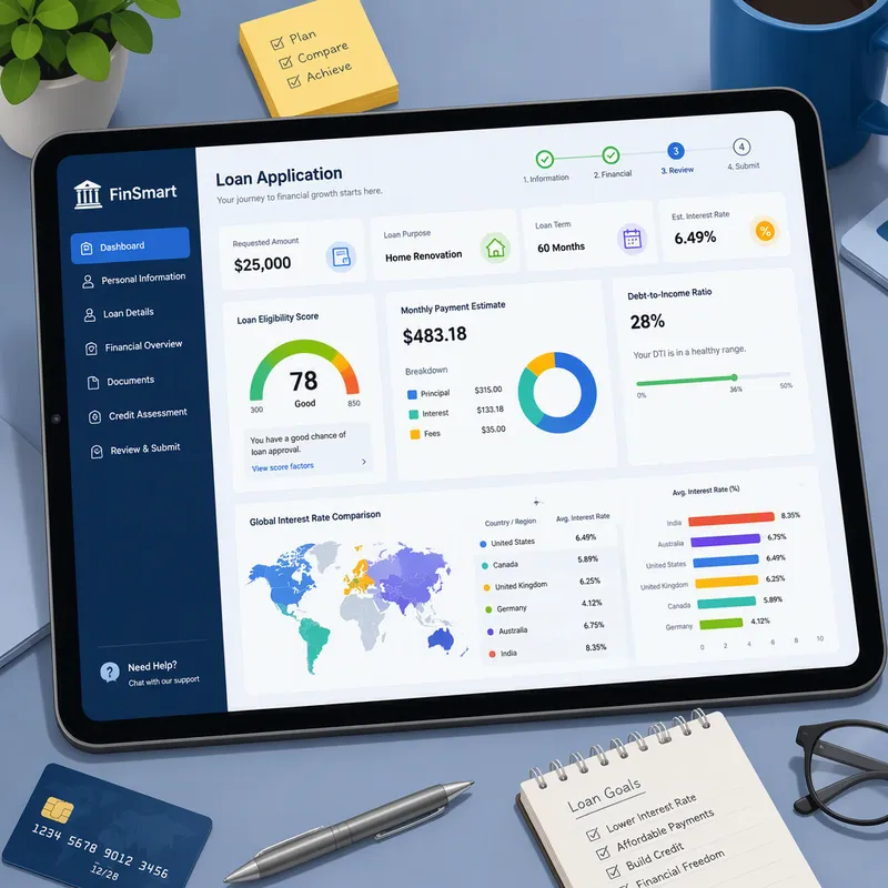 Digitaalinen lainanhakulomake tabletin näytöllä Digitaalinen lainanhakulomake tabletin näytöllä